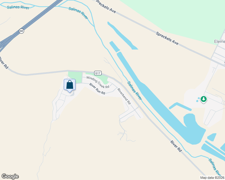 map of restaurants, bars, coffee shops, grocery stores, and more near 17651 Winding Creek Road in Salinas