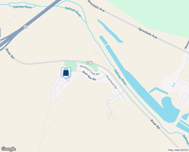 map of restaurants, bars, coffee shops, grocery stores, and more near 17638 Winding Creek Road in Salinas