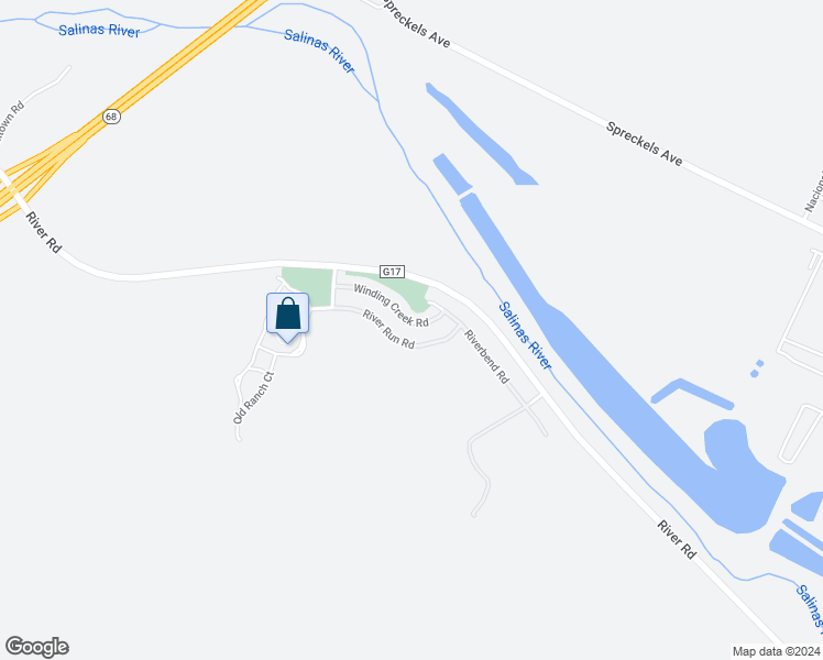 map of restaurants, bars, coffee shops, grocery stores, and more near 17638 Winding Creek Road in Salinas