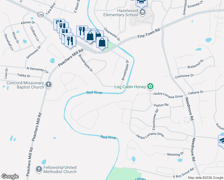 map of restaurants, bars, coffee shops, grocery stores, and more near 1747 Broadripple Dr in Clarksville