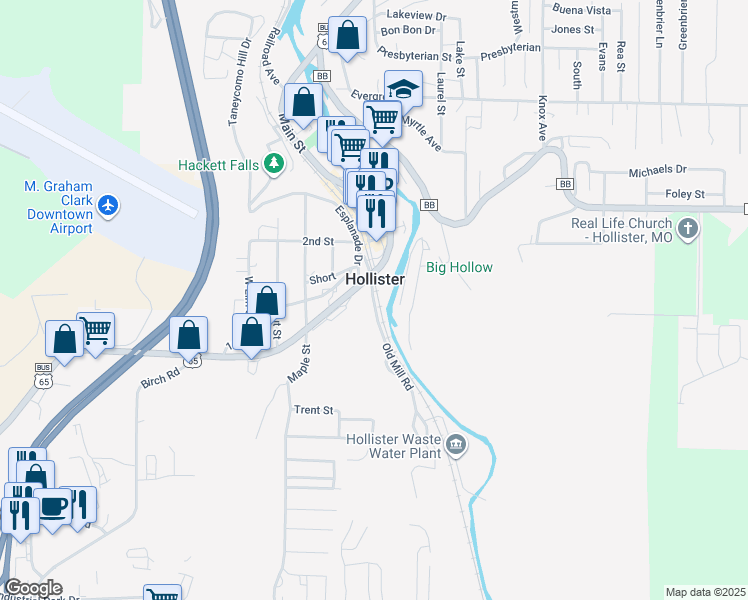 map of restaurants, bars, coffee shops, grocery stores, and more near in Hollister