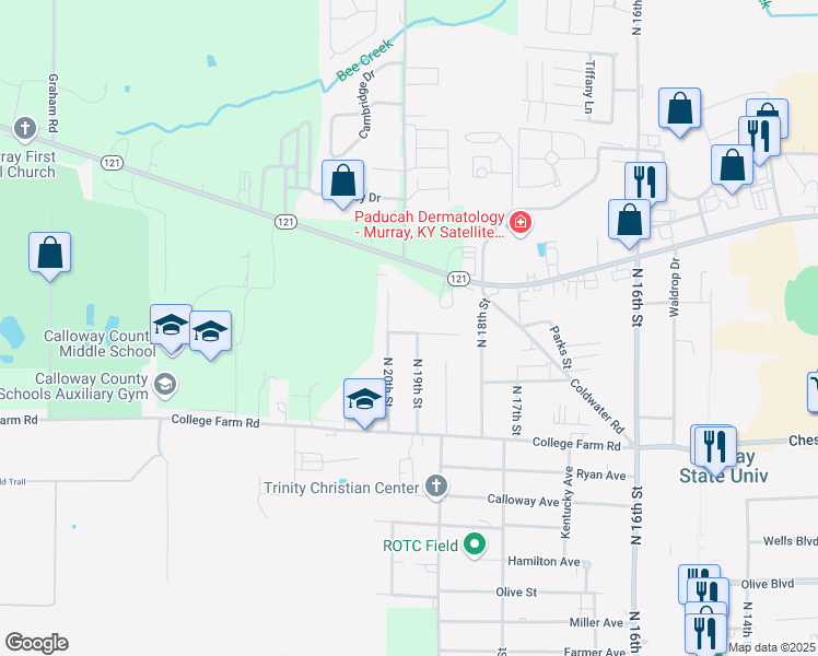 map of restaurants, bars, coffee shops, grocery stores, and more near 905 North 20th Street in Murray