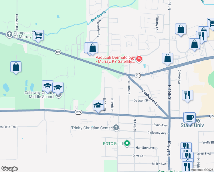 map of restaurants, bars, coffee shops, grocery stores, and more near 905 North 20th Street in Murray