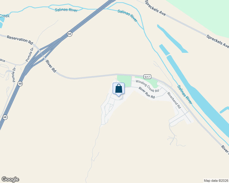map of restaurants, bars, coffee shops, grocery stores, and more near 17513 Woodridge Court in Salinas