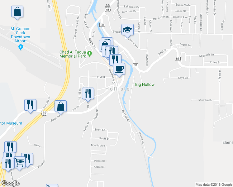 map of restaurants, bars, coffee shops, grocery stores, and more near 208 Old Mill Road in Hollister