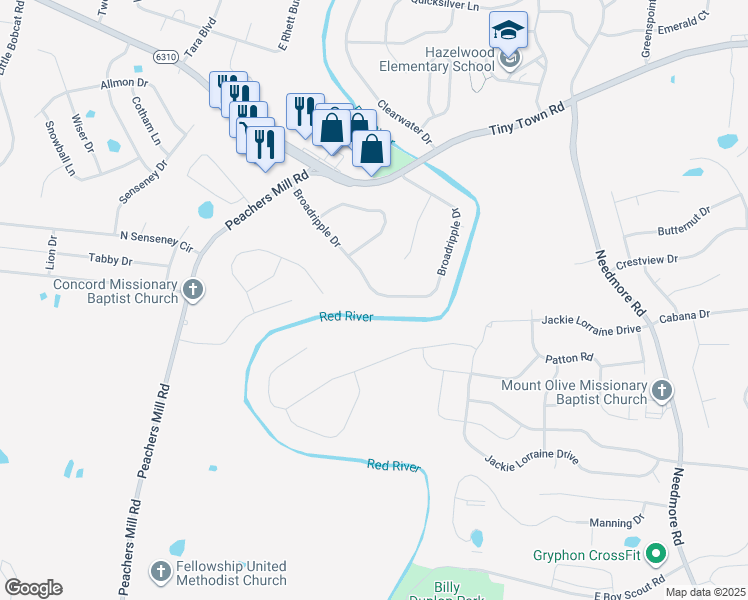 map of restaurants, bars, coffee shops, grocery stores, and more near 1755 Broadripple Drive in Clarksville