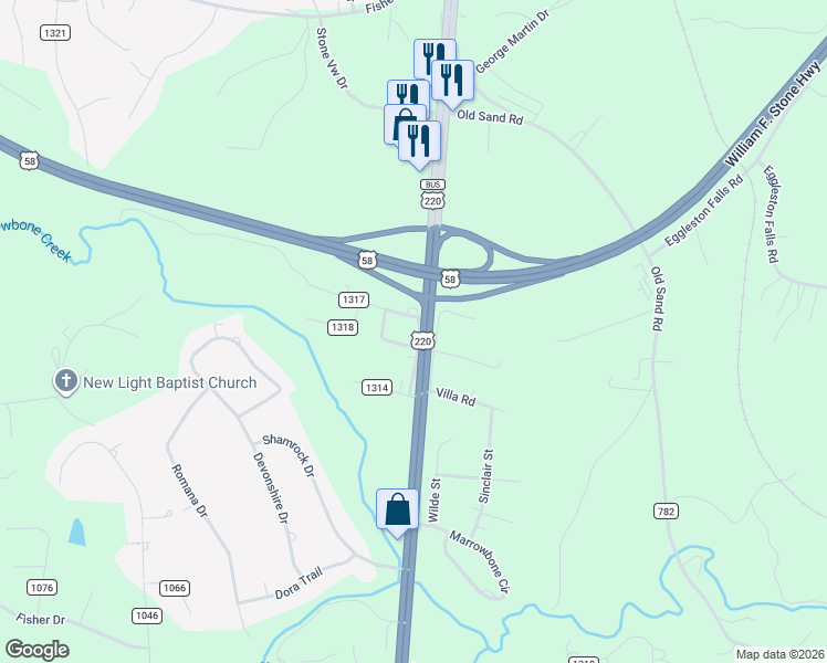 map of restaurants, bars, coffee shops, grocery stores, and more near Greensboro Road in Ridgeway