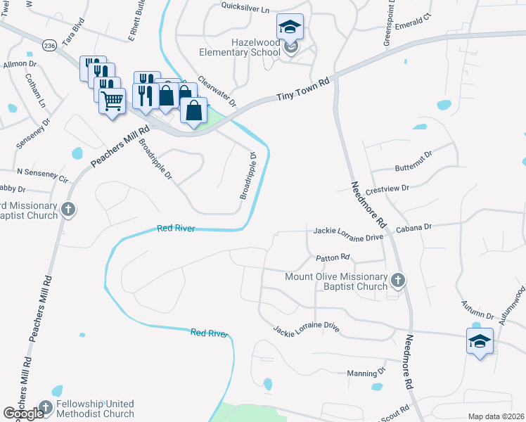 map of restaurants, bars, coffee shops, grocery stores, and more near 1905 Jackie Lorraine Drive in Clarksville