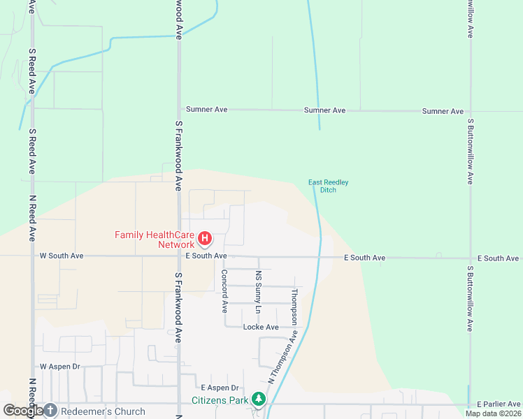 map of restaurants, bars, coffee shops, grocery stores, and more near 19282 East South Avenue in Reedley