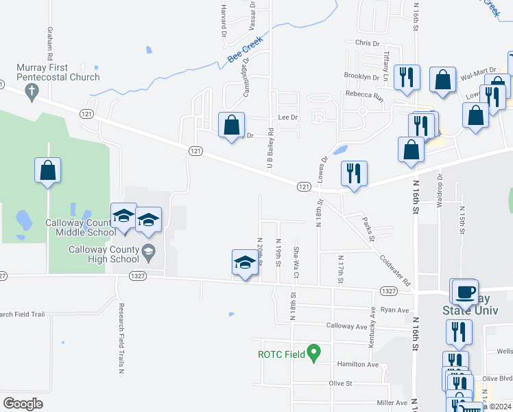 map of restaurants, bars, coffee shops, grocery stores, and more near 905 North 20th Street in Murray