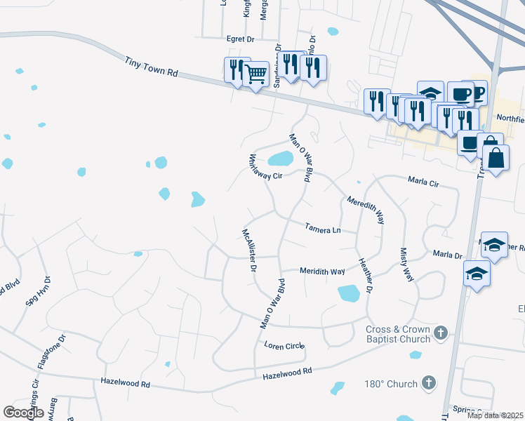 map of restaurants, bars, coffee shops, grocery stores, and more near 3820 McAllister Drive in Clarksville