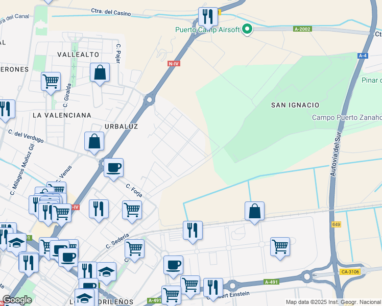 map of restaurants, bars, coffee shops, grocery stores, and more near 17 Calle Hermandad de la Flagelacion in El Puerto de Santa María
