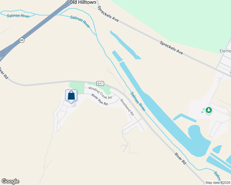 map of restaurants, bars, coffee shops, grocery stores, and more near 17651 Winding Creek Road in Salinas