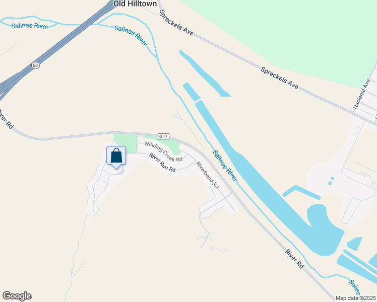 map of restaurants, bars, coffee shops, grocery stores, and more near 17671 Riverbend Road in Salinas