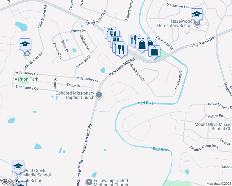 map of restaurants, bars, coffee shops, grocery stores, and more near 1788 Ridge Runner Court in Clarksville