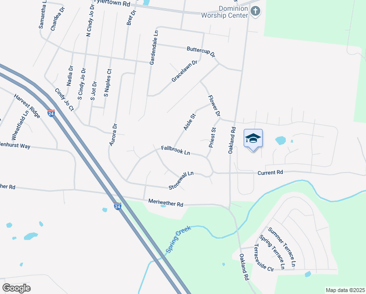 map of restaurants, bars, coffee shops, grocery stores, and more near 644 Fallbrook Lane in Clarksville