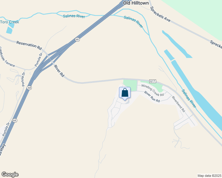 map of restaurants, bars, coffee shops, grocery stores, and more near Woodridge Court in Monterey County