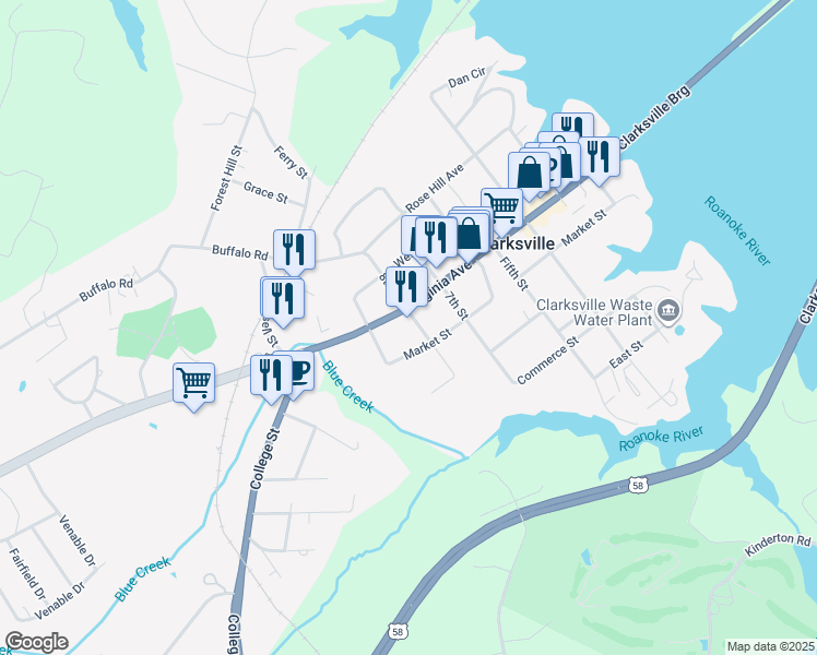 map of restaurants, bars, coffee shops, grocery stores, and more near 898 Market Street in Clarksville