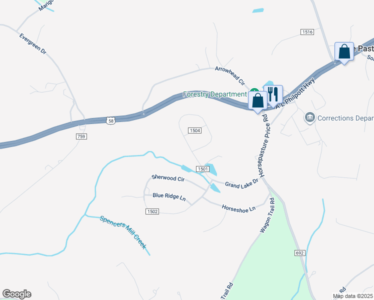 map of restaurants, bars, coffee shops, grocery stores, and more near 451 Grand Lake Drive in Ridgeway