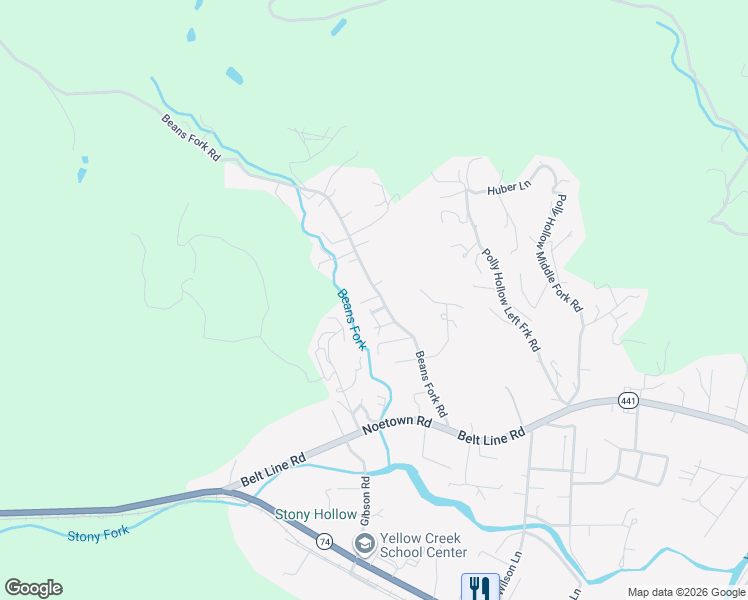 map of restaurants, bars, coffee shops, grocery stores, and more near 416 Beans Fork Road in Middlesboro