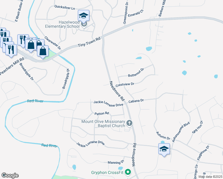 map of restaurants, bars, coffee shops, grocery stores, and more near 1858 Needmore Road in Clarksville