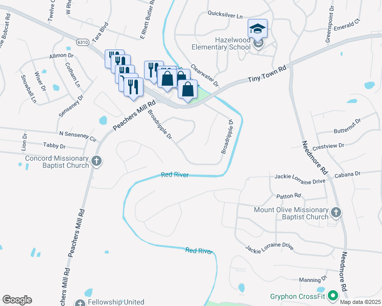 map of restaurants, bars, coffee shops, grocery stores, and more near 1755 Broadripple Drive in Clarksville