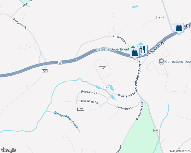 map of restaurants, bars, coffee shops, grocery stores, and more near 473 Grand Lake Drive in Ridgeway