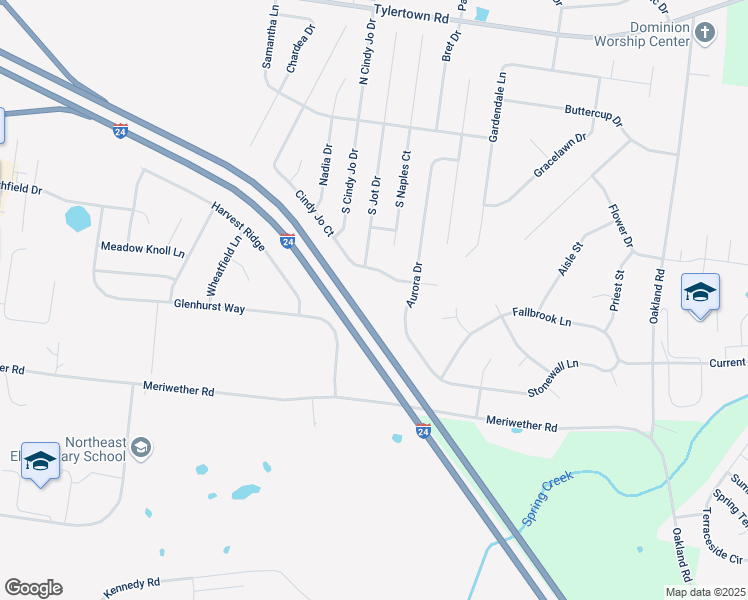 map of restaurants, bars, coffee shops, grocery stores, and more near 3576 Aurora Drive in Clarksville