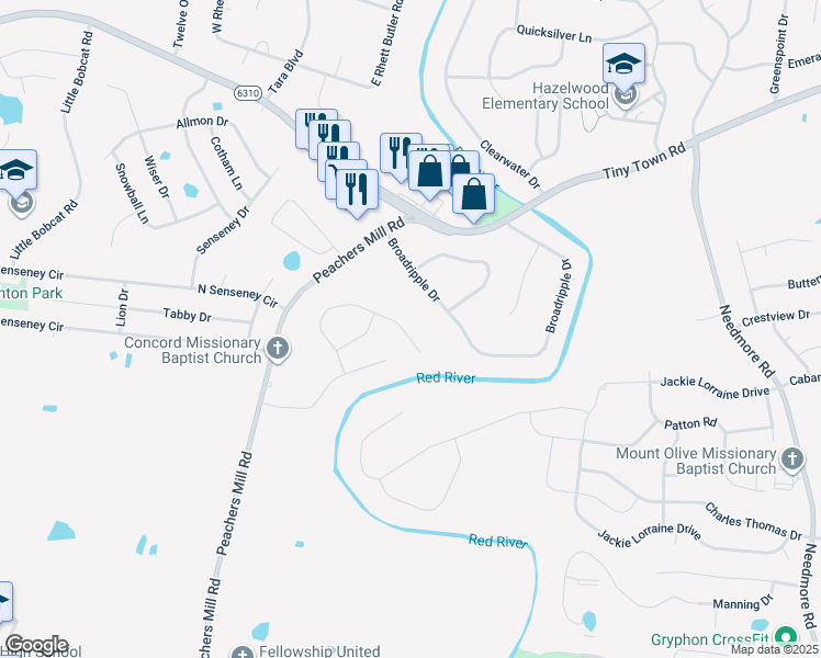 map of restaurants, bars, coffee shops, grocery stores, and more near 1700 Ridge Runner Court in Clarksville
