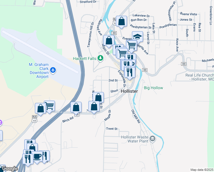 map of restaurants, bars, coffee shops, grocery stores, and more near 258 2nd Street in Hollister
