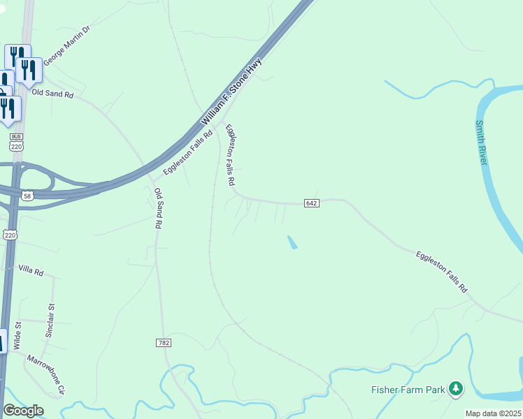 map of restaurants, bars, coffee shops, grocery stores, and more near 637-661 Eggleston Falls Road in Ridgeway