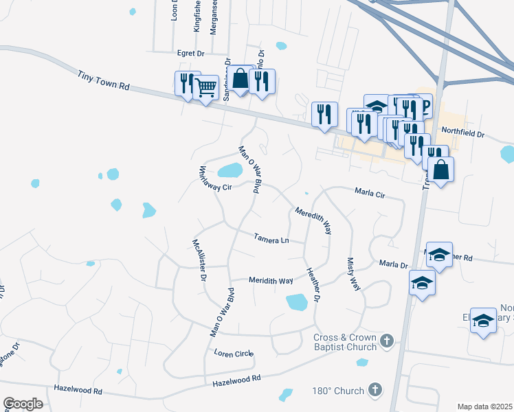 map of restaurants, bars, coffee shops, grocery stores, and more near 3827 Man O War Boulevard in Clarksville