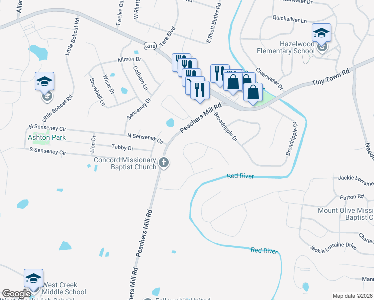 map of restaurants, bars, coffee shops, grocery stores, and more near 1764 Ridge Runner Court in Clarksville