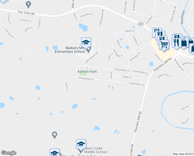 map of restaurants, bars, coffee shops, grocery stores, and more near 3259 South Senseney Circle in Clarksville