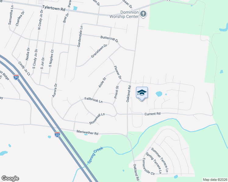 map of restaurants, bars, coffee shops, grocery stores, and more near 3716 Priest Street in Clarksville