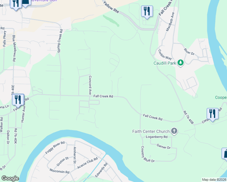 map of restaurants, bars, coffee shops, grocery stores, and more near 299 Dandelion Court in Branson