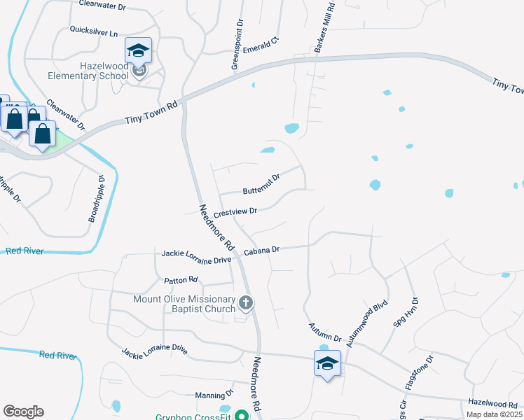 map of restaurants, bars, coffee shops, grocery stores, and more near 1765 Crestview Drive in Clarksville