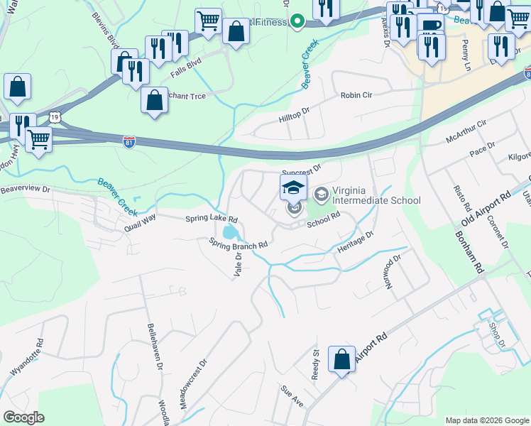 map of restaurants, bars, coffee shops, grocery stores, and more near 198 Grandview Road in Bristol