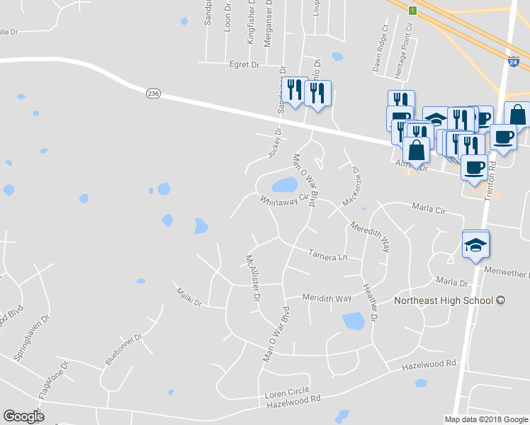 map of restaurants, bars, coffee shops, grocery stores, and more near 3848 Cannondale Drive in Clarksville