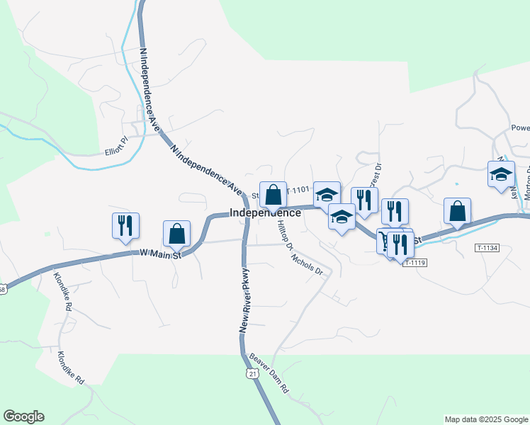 map of restaurants, bars, coffee shops, grocery stores, and more near in Independence