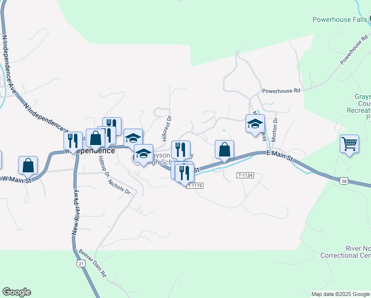 map of restaurants, bars, coffee shops, grocery stores, and more near 209 Grayson Avenue in Independence