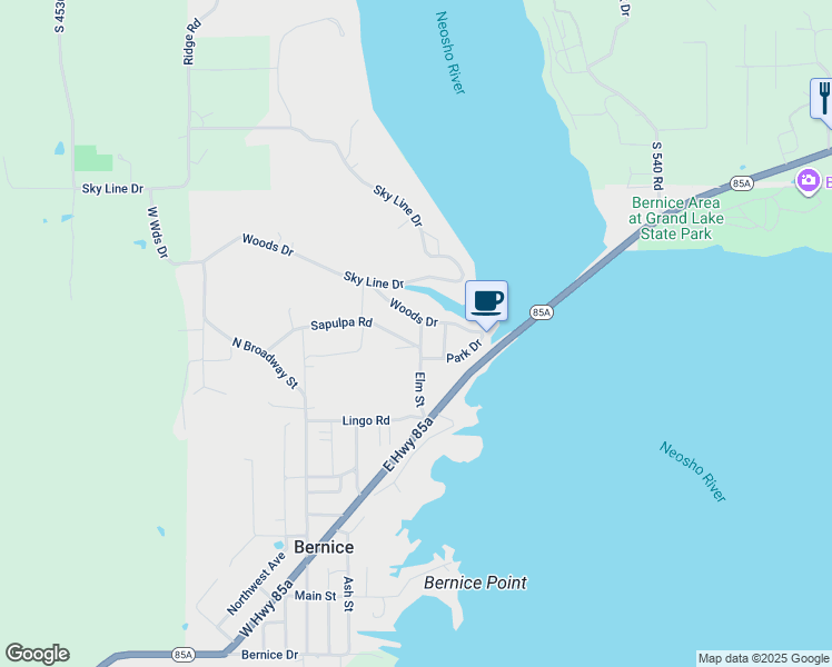 map of restaurants, bars, coffee shops, grocery stores, and more near 218 Elm Street in Bernice
