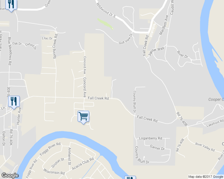 map of restaurants, bars, coffee shops, grocery stores, and more near Country Bluff in Branson