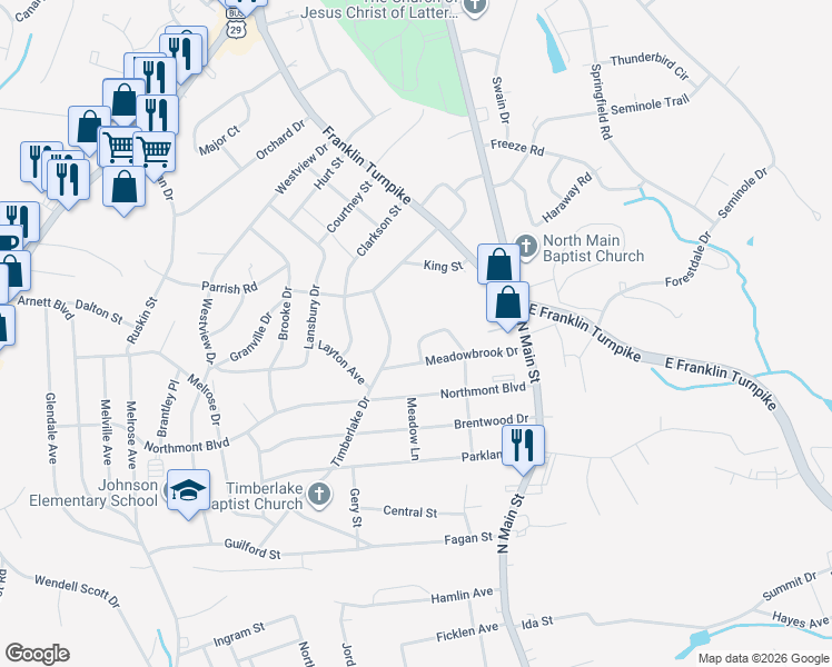 map of restaurants, bars, coffee shops, grocery stores, and more near 133 Bernard Court in Danville