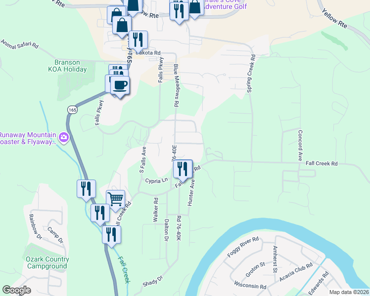 map of restaurants, bars, coffee shops, grocery stores, and more near 203 Western Ave in Branson
