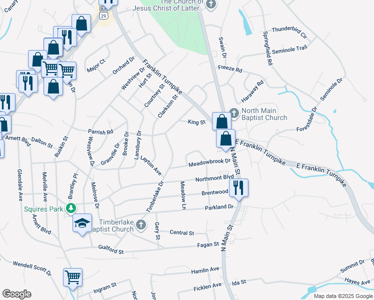 map of restaurants, bars, coffee shops, grocery stores, and more near 146 Bernard Court in Danville