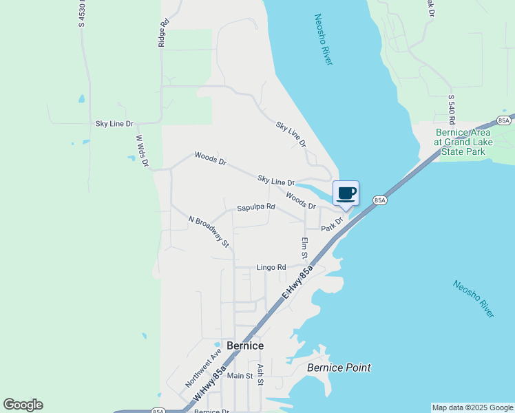 map of restaurants, bars, coffee shops, grocery stores, and more near Sapulpa Rd in Bernice