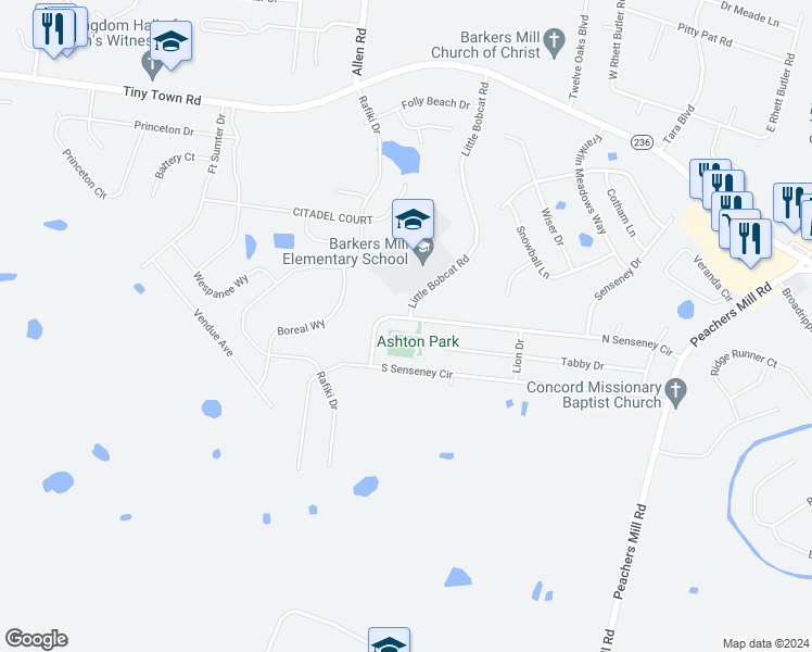 map of restaurants, bars, coffee shops, grocery stores, and more near 3274 North Senseney Circle in Clarksville