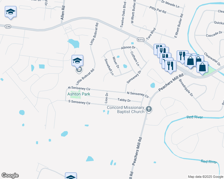 map of restaurants, bars, coffee shops, grocery stores, and more near 1170 Dygert Court in Clarksville