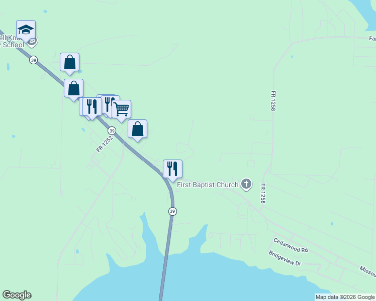 map of restaurants, bars, coffee shops, grocery stores, and more near 20615 TABLE ROCK Ridge Road in Shell Knob